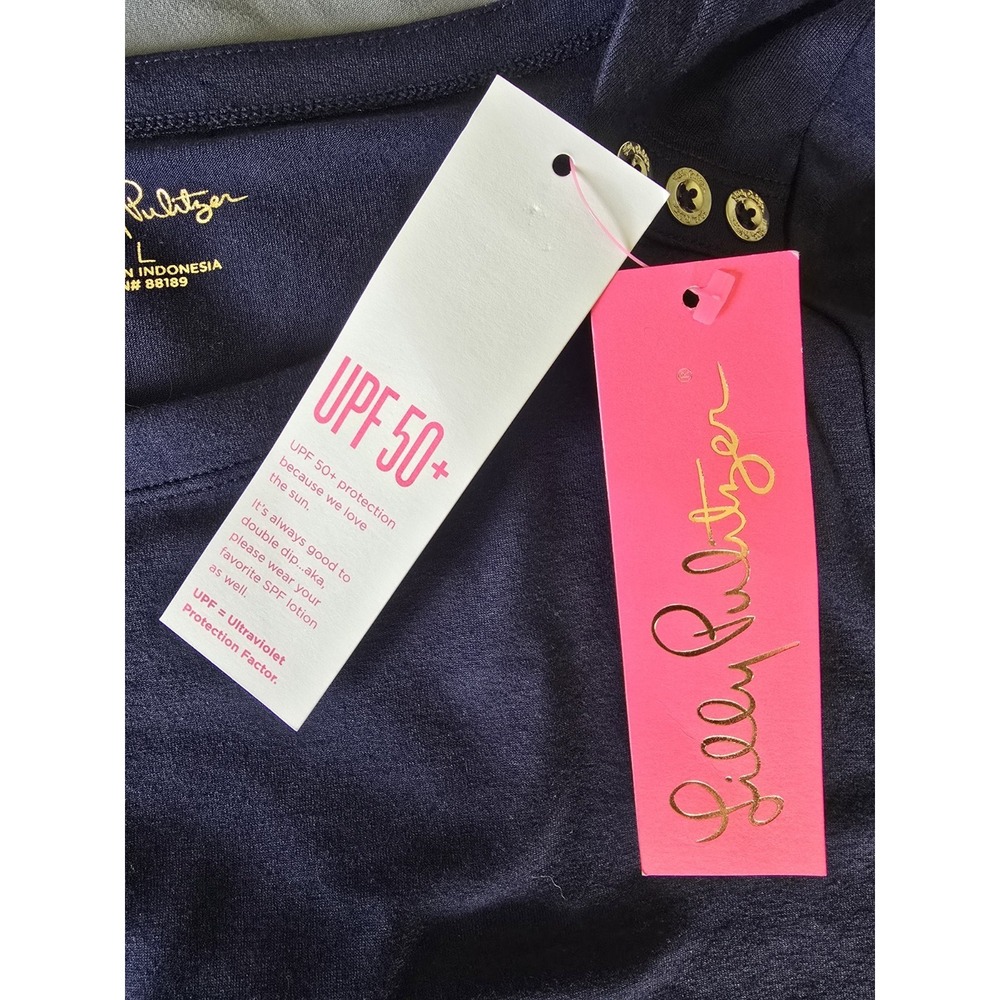 NEW Lilly Pulitzer Sophie Dress True Navy Blue Gold Button Knit Shift L Coastal - Picture 3 of 8